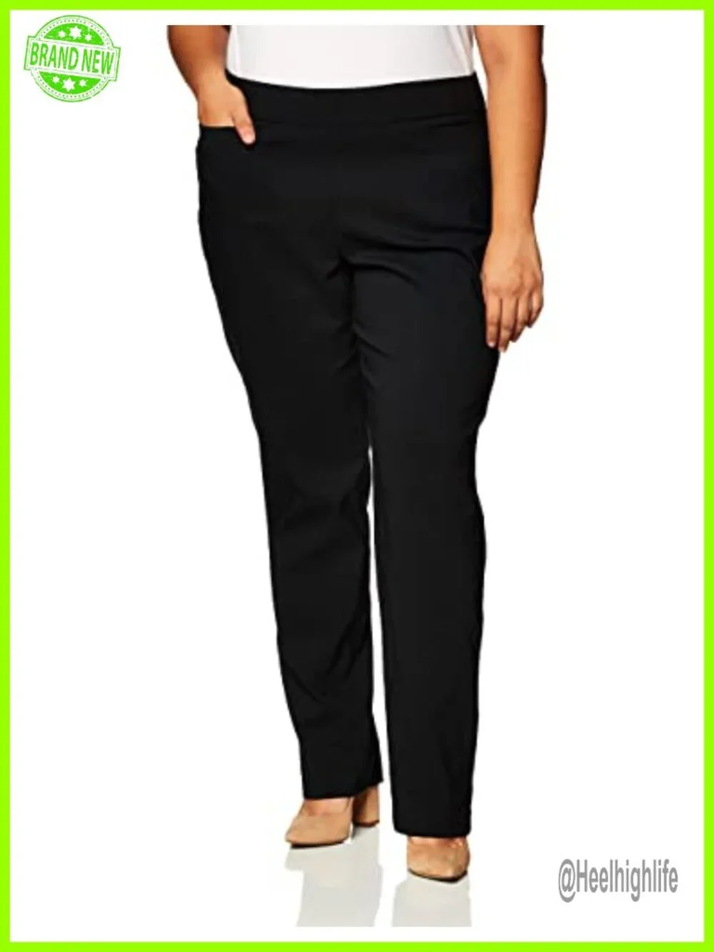 Plus Size Pull On Straight Leg Trousers with 4 Pockets